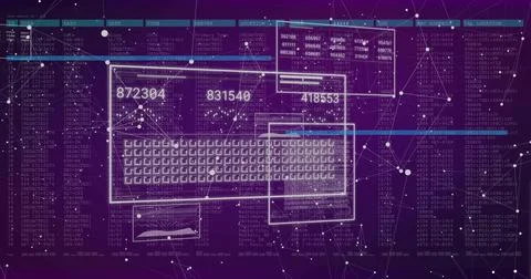 Rendering keyboard schematic and UI panels on console, showing numeric readouts イラスト素材