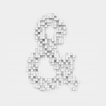 Rendering large ampersand symbol made up of white square uneven tiles Stock Illustration