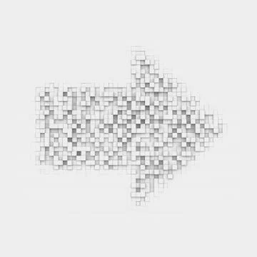 Rendering large arrow symbol made up of white square uneven tiles Stock Illustration