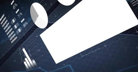 Rendering large blank white rectangle over grid interface, with pie charts bar Stock Photos