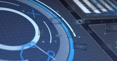 Rendering large circular HUD on-screen, showing concentric rings, radial ticks, Stock Photos