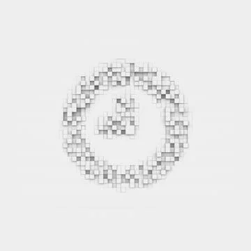 Rendering large clock icon made up of white square uneven tiles Stock Illustration