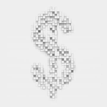 Rendering large dollar symbol made up of white square uneven tiles Stock Illustration