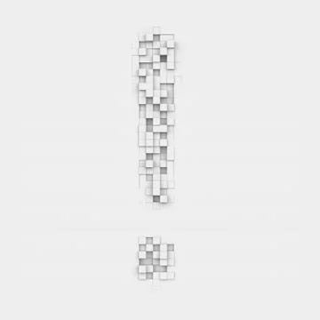 Rendering large exclamation mark made up of white square uneven tiles Stock Illustration