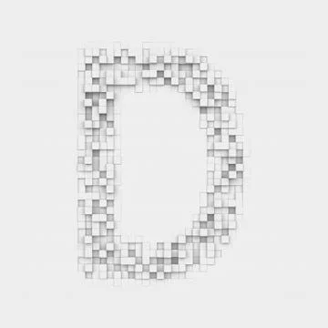 Rendering large letter D made up of white square uneven tiles Stock Illustration