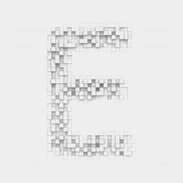 Rendering large letter E made up of white square uneven tiles Stock Illustration