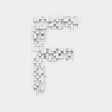 Rendering large letter F made up of white square uneven tiles Stock Illustration