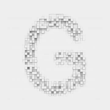 Rendering large letter G made up of white square uneven tiles Stock Illustration