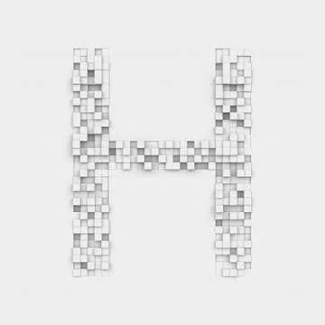 Rendering large letter H made up of white square uneven tiles Stock Illustration