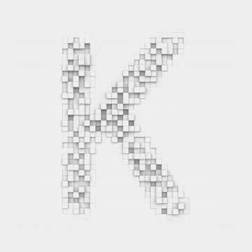 Rendering large letter K made up of white square uneven tiles Stock Illustration