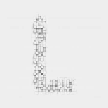 Rendering large letter L made up of white square uneven tiles Stock Illustration
