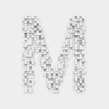 Rendering large letter M made up of white square uneven tiles Stock Illustration