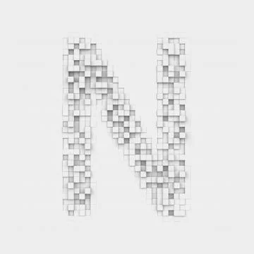 Rendering large letter N made up of white square uneven tiles Stock Illustration