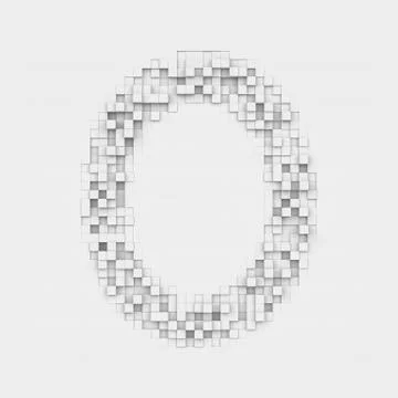 Rendering large letter O made up of white square uneven tiles Stock Illustration