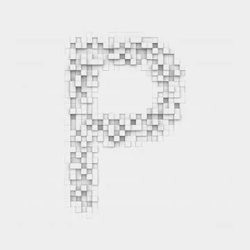 Rendering large letter P made up of white square uneven tiles Stock Illustration