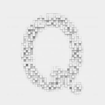 Rendering large letter Q made up of white square uneven tiles Stock Illustration