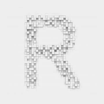 Rendering large letter R made up of white square uneven tiles Ilustración de archivo