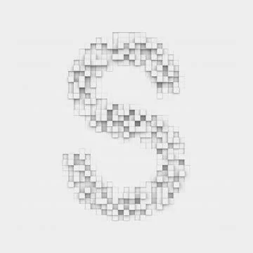 Rendering large letter S made up of white square uneven tiles Stock Illustration