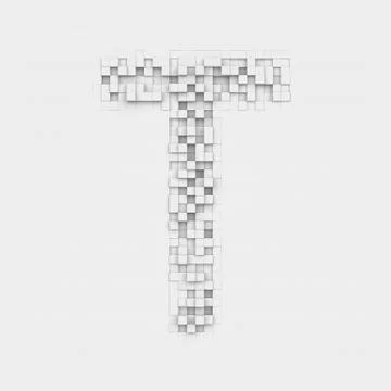 Rendering large letter T made up of white square uneven tiles Stock Illustration
