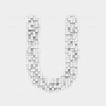 Rendering large letter U made up of white square uneven tiles Stock Illustration