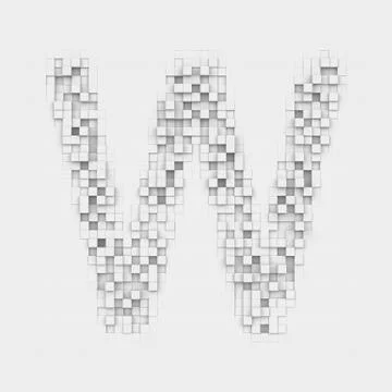 Rendering large letter W made up of white square uneven tiles Ilustración de archivo