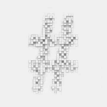 Rendering large octothorp symbol made up of white square uneven tiles Stock Illustration