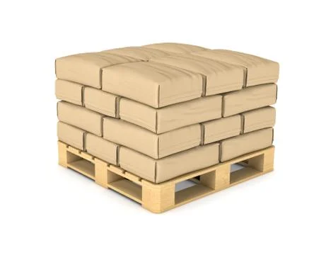 Rendering of large paper bags rest on pallet Stock Illustration