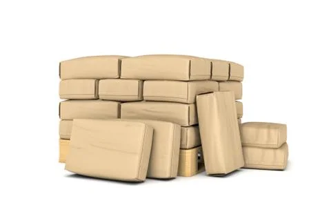 Rendering of large paper bags rest on pallet Stock Illustration