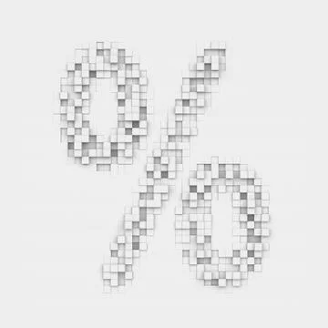 Rendering large percentage symbol made up of white square uneven tiles Stock Illustration