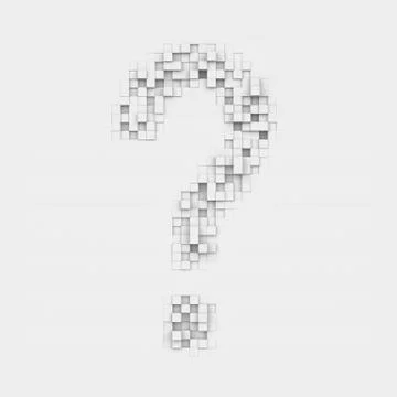 Rendering large question mark made up of white square uneven tiles Stock Illustration