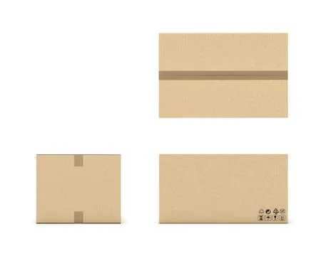 Rendering of light beige cardboard mail box taped with duct tape from different Stock-Illustration