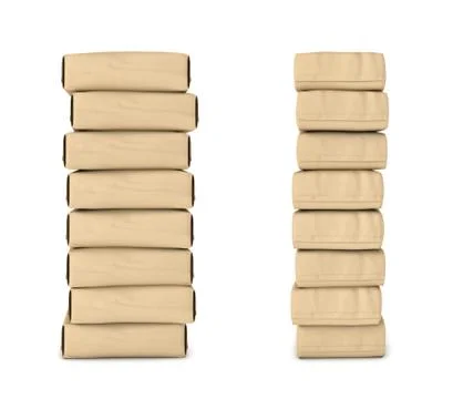 Rendering of light beige cement sacks neatly stacked one upon another, isolated Stock Illustration