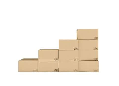 Rendering of light beige mail cardboard boxes put together isolated on a white Illustration