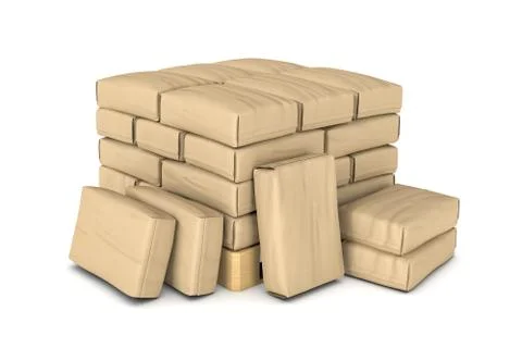 Rendering of light brown paper sacks piled on wooden pallet Stock Illustration