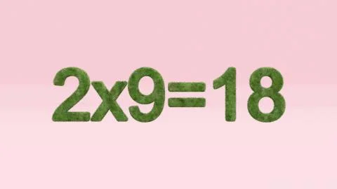 Rendering of a mathematical equation with grassy texture on the pink backgrou Illustrazione stock
