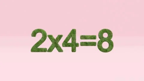 Rendering of a mathematical equation with grassy texture on the pink backgrou Illustrazione stock