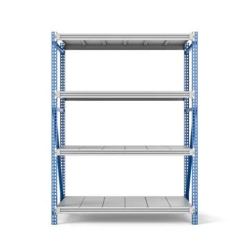 Rendering of metal rack with four shelves, isolated on a white background Stock Illustration