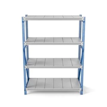 Rendering of metal rack with four shelves, isolated on a white background Stock Illustration