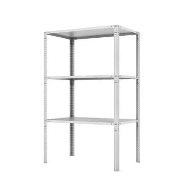 Rendering of metal rack with three shelves, isolated on a white background Stock Illustration