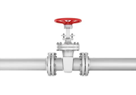 Rendering metal valve on curved pipe, isolated white background Stock-Illustration