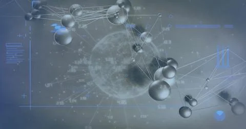 Rendering metallic nodes and translucent globe in virtual HUD, with thin links Foto stock