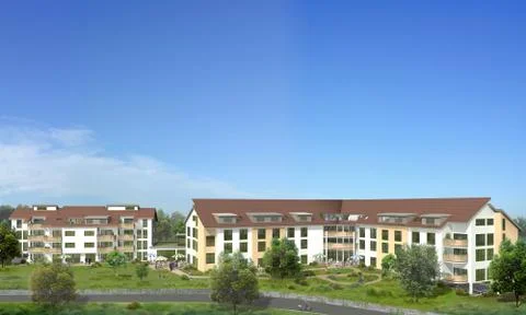 Rendering multi-family house Stock Illustration