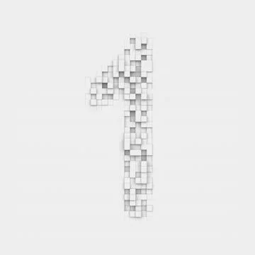 Rendering number 1 made up of white square uneven tiles Stock Illustration