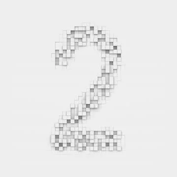 Rendering number 2 made up of white square uneven tiles Stock Illustration