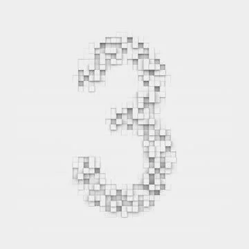 Rendering number 3 made up of white square uneven tiles Stock Illustration