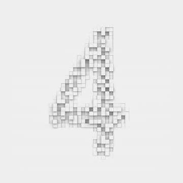 Rendering number 4 made up of white square uneven tiles Stock Illustration