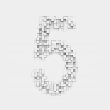 Rendering number 5 made up of white square uneven tiles Stock Illustration
