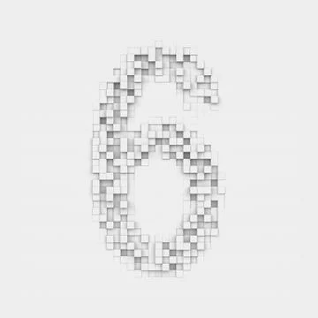Rendering number 6 made up of white square uneven tiles Stock Illustration