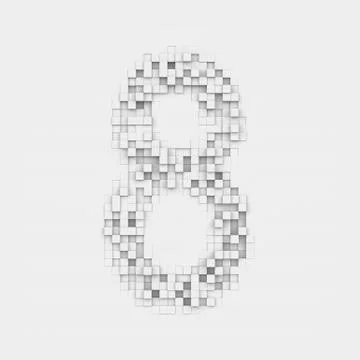 Rendering number 8 made up of white square uneven tiles Stock Illustration