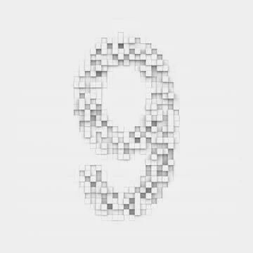 Rendering number 9 made up of white square uneven tiles Illustrazione stock